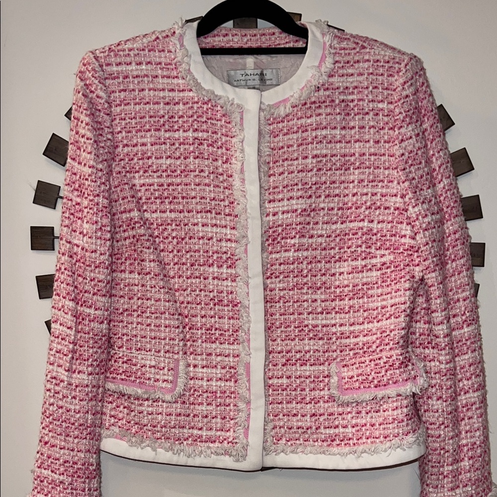 Tahari Pink and White Tweed Blazer